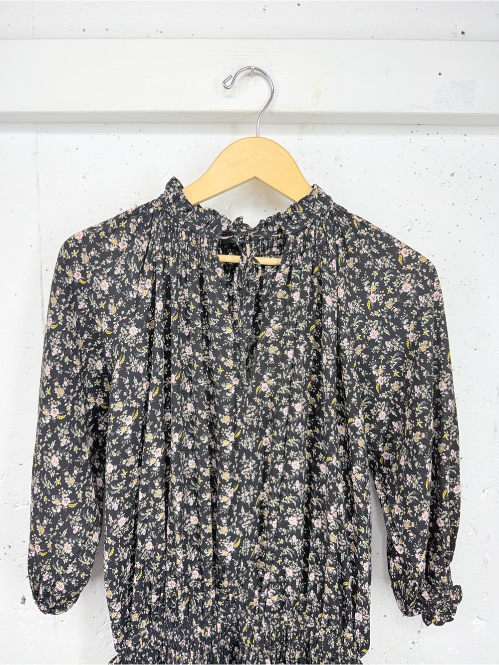 Current Air Small Black Floral Long Sleeve Smocked Ruffled Tiered Mini Dress - Picture 3 of 13